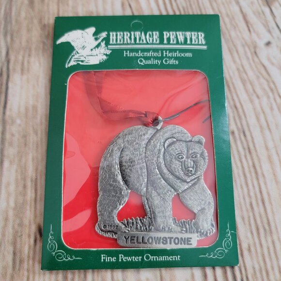 Vintage Pewter Christmas Ornament - Yellowstone National Park - Grizzly Bear - Picture 2 of 3